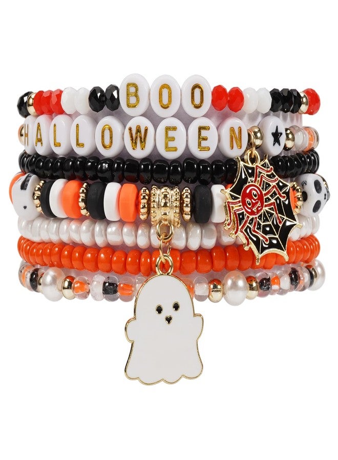 Lonext 10pcs Halloween Bracelets Friendship Clay Preppy Heishi Boo Ghost Pumpkin Charm Beads Stackable Bracelet for Women - Image 2